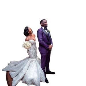 Vestido de Novia Bordado de Lujo con Tirantes Finos, Vestido de Novia Africano con Cuentas para Mujeres Maduras - Product Image 2