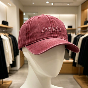 Gorra de Béisbol Vintage Lavada Roja de 6 Paneles con Malla Transpirable en la Parte Trasera, Gorra con la Frase "LIVE WELL", Protección Solar para Hombres y Mujeres - Product Image 4