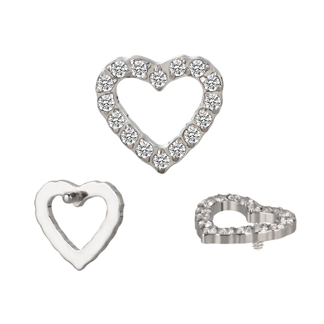 Fine Jewelry Earring Labret Implanted Grade Titanium CZ Paved Heart Internally Threaded Top Nose Ring Piercing Jewelry Wholesale