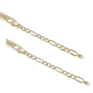 Pulseira italiana lisa de 14k ouro 3.5mm, corrente cheia de figaro