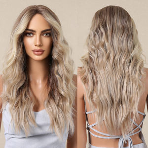 Perruque frontale en dentelle synthétique bouclée en fibre du japon, blonde brune 14x3, <span class=keywords><strong>cheveux</strong></span> ondulés naturels <span class=keywords><strong>mi</strong></span>-longs pour femmes blanches - Product Image 1