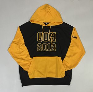 Sweat à capuche pour homme noir et jaune à blocs de couleur 100 % polyester - QOH 2012 Pull brodé avec poche kangourou et cordon de serrage - Product Image 1