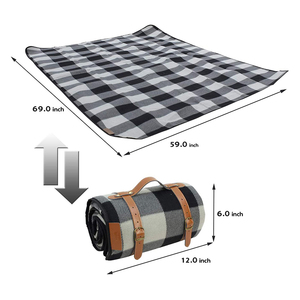 <span class=keywords><strong>Amazon</strong></span> Venta caliente de lana bolso de cuero de la PU de la <span class=keywords><strong>manta</strong></span> para <span class=keywords><strong>Picnic</strong></span> Mat para césped al aire libre de la familia - Product Image 2