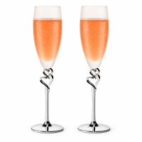 Ensemble de flûtes à champagne de luxe en forme de cœur avec bordure dorée, options verre martelé, craquelé, ondulé, givré et à double paroi pour mariage