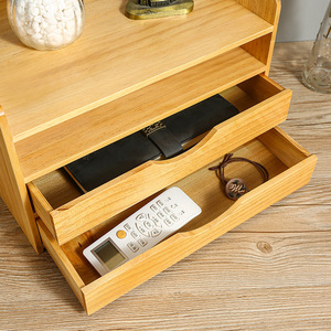 Desktop <b>Storage</b> <b>Box</b> Double Layer Drawer Solid Wood Natural Color With Partitions For <b>Documents</b> And Miscellaneous Items - Product Image 2
