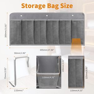 Shoe Pockets 6 Large Mesh Pockets Hanging Bedside Storage Organizer Grey Bedroom Use With Sturdy <b>Hooks</b> - Product Image 2