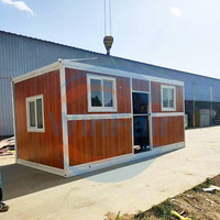 Maison préfabriquée pliable en bois grainé brun WinFair, maison préfabriquée pliable empilable, maison préfabriquée prête à l'emploi, maison conteneur mobile