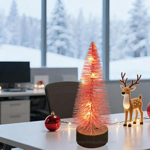Pre-Lit Christmas Decorations Mini Artificial Christmas <b>Tree</b> <b>Bottle</b> <b>Brush</b> <b>Trees</b> with Wooden Base for Home Party Table Craft - Product Image 5
