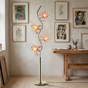 Elegant Curved Stem Lotus Standing <b>Lamp</b>, 4 Heads Pink Acrylic Glowing Flower <b>Floor</b> <b>Lamp</b> <b>for</b> Apartment Decor - Product Image 3