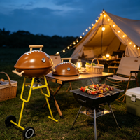 Barbecues à charbon de bois portables en forme de ballon de rugby, modernes, haut de gamme, en acier émaillé coréen, pour usage domestique et extérieur, avec chariot – Vente en gros