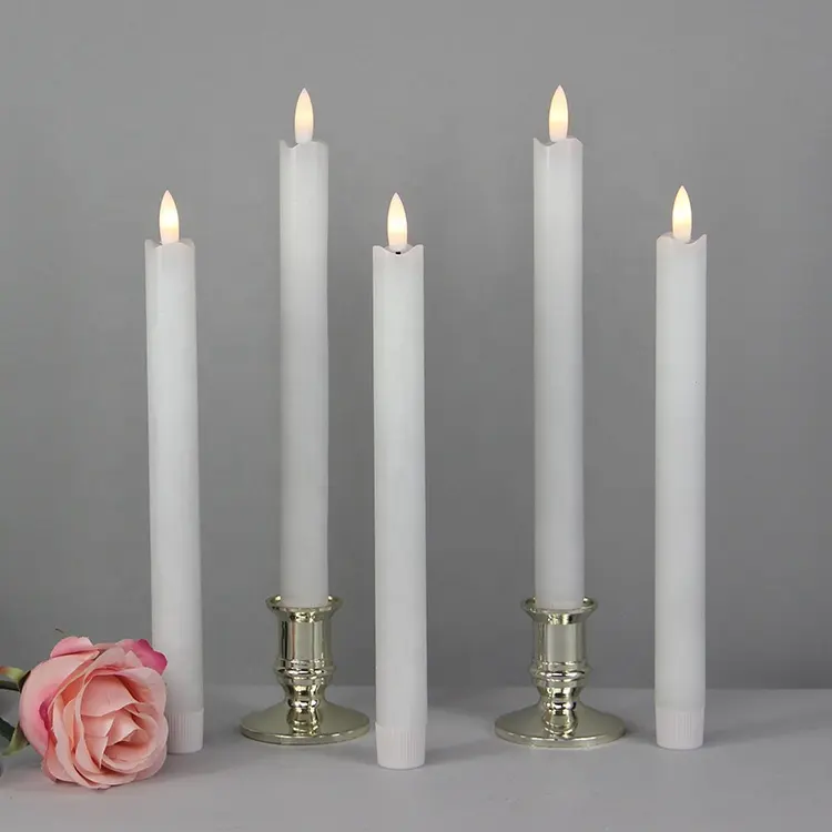 Set di 2 candele coniche a led decorative a batteria senza fiamma tremolanti elettriche da sposa in vera cera con nuova fiamma