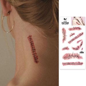 2025 nuevas pegatinas populares de <span class=keywords><strong>tatuaje</strong></span> de Halloween puntadas de herida cicatriz efectos especiales maquillaje tatuajes temporales impermeables - Product Image 3