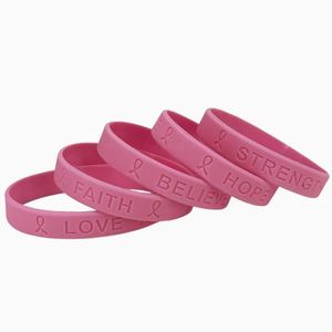 กำไลข้อมือซิลิโคนเพื่อการรณรงค์ป้องกันมะเร็งเต้านมแบบกำหนดเองจากโรงงาน พร้อมโลโก้และข้อมูลส่งเสริมการขายตามสั่ง - Product Image 4