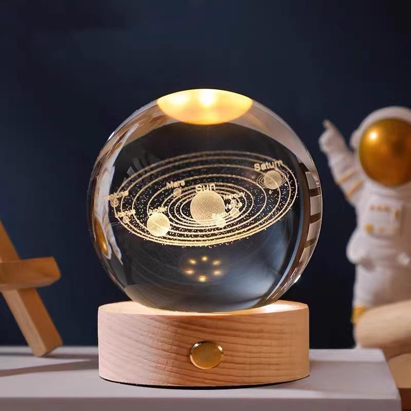 Système solaire boule de cristal 6cm - Lampe tactile lumineuse