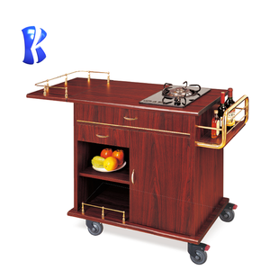 OKEY Hotel chariot de cuisine en bois massif à quatre roues chariot flambe - Product Image 3