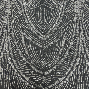 Newest Fashion <strong>Heavy</strong> Tulle French <strong>Lace</strong> <strong>Fabric</strong> with Sequins Beads &amp; Rhinestones for Wedding Dresses - Product Image 3