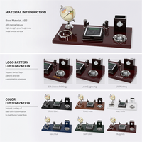 Ensemble d'accessoires de bureau 5 pièces couleur bordeaux, accessoires de décoration de bureau, accessoires de bureau pour la maison avec globe, horloge et bloc-notes