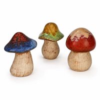 Ensemble de 3 figurines champignons en porcelaine émaillée réactive, faites à la main, écologiques, pour décoration forestière, pour étagère, intérieur, extérieur, ou présentation sur table