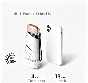 Paraguas de Viaje Compacto del Tamaño de un Teléfono, Económico, Manual, Plegable en 5 Secciones, UPF50+, Protección Solar y Contra la Lluvia, 190T Pongee, 6 Varillas Metálicas - Product Image 1