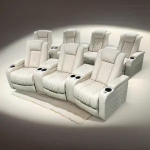 Sofa bioskop lengkungan teater Rumah warna krem, 2 baris kekuatan kursi malas kursi tempat duduk set perabotan