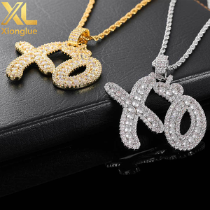 Collar con Colgante XO de Moda Hip Hop para Mujer, con Circonitas 5A y Baño de Oro, Diseño de Besos y Abrazos, Colgante de Latón para Chicas - Product Image 4