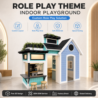 Peralatan Taman Bermain Anak Dalam Ruangan Rumah Kafe Biru dengan Meja Bar untuk Pusat Aktivitas Prasekolah