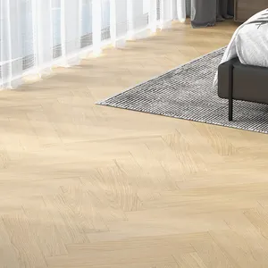 Plancher en bois d'ingénierie à chevrons de qualité AC5 Revêtement de sol stratifié extérieur en noyer blanc à haute brillance