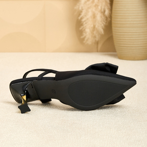 Premium Velvet Pointed Toe Slingback <strong>Heels</strong> <strong>Sparkling</strong> Crystal Bow Women's Backless Summer Plus Size Dress Shoes for Evening - Product Image 5