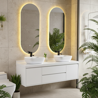 Meja Rias Kamar Mandi Ganda Modern Mewah Tahan Air dengan Wastafel Keramik dan Kabinet Cermin LED Perabotan Wastafel Kamar Mandi