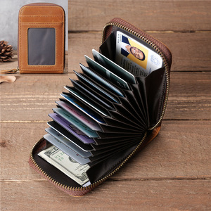 1121 cuero genuino hombres Retro <span class=keywords><strong>corto</strong></span> acordeón tarjetero Licencia de Conducir monedero primera capa de cuero de vaca comercio exterior - Product Image 1
