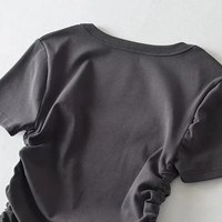 Haut court sexy froncé à col rond et cordon de serrage sur le côté pour femmes haut court mince de couleur unie avec logo personnalisé pour dames