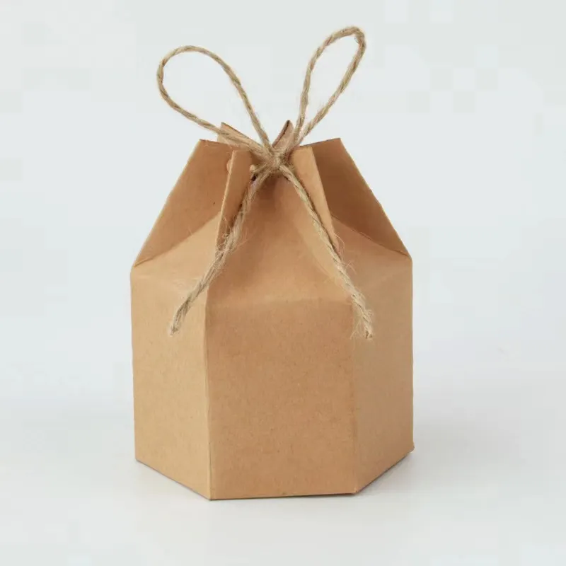 Small MOQ Kraft Paper Package Cardboard Candy Gift Paper Box Lantern Hex