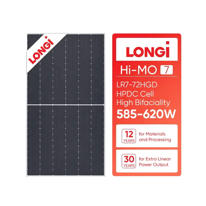Longi panel năng lượng mặt trời 620W 600W 590W 585W hai mặt N loại Mono LR7-72HGD 585-620M năng lượng mặt trời di động Bảng điều khiển
