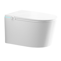 WC intelligent mural en céramique avec siège chauffant, design monobloc, évacuation en P-trap, cuvette allongée, style moderne pour la maison