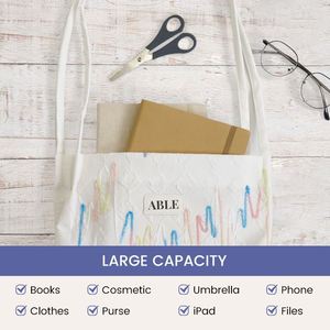 Bolso Bandolera de Lona Texturizada Personalizada con Estampado de Ondas Coloridas, Bolso de Compras Casual Diario, Bolso de Hombro con Asa para Mujer - Product Image 4