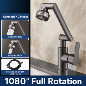 Robinet mélangeur de lavabo OEM en bronze vieilli avec douchette rotative et cartouche à disque en céramique - Product Image 4