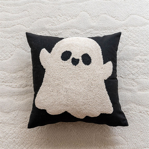 Prêt à expédier taie d'oreiller Spooky Halloween coton tissu tufté décor taie d'oreiller broderie citrouille chauve-souris housse de coussin - Product Image 2
