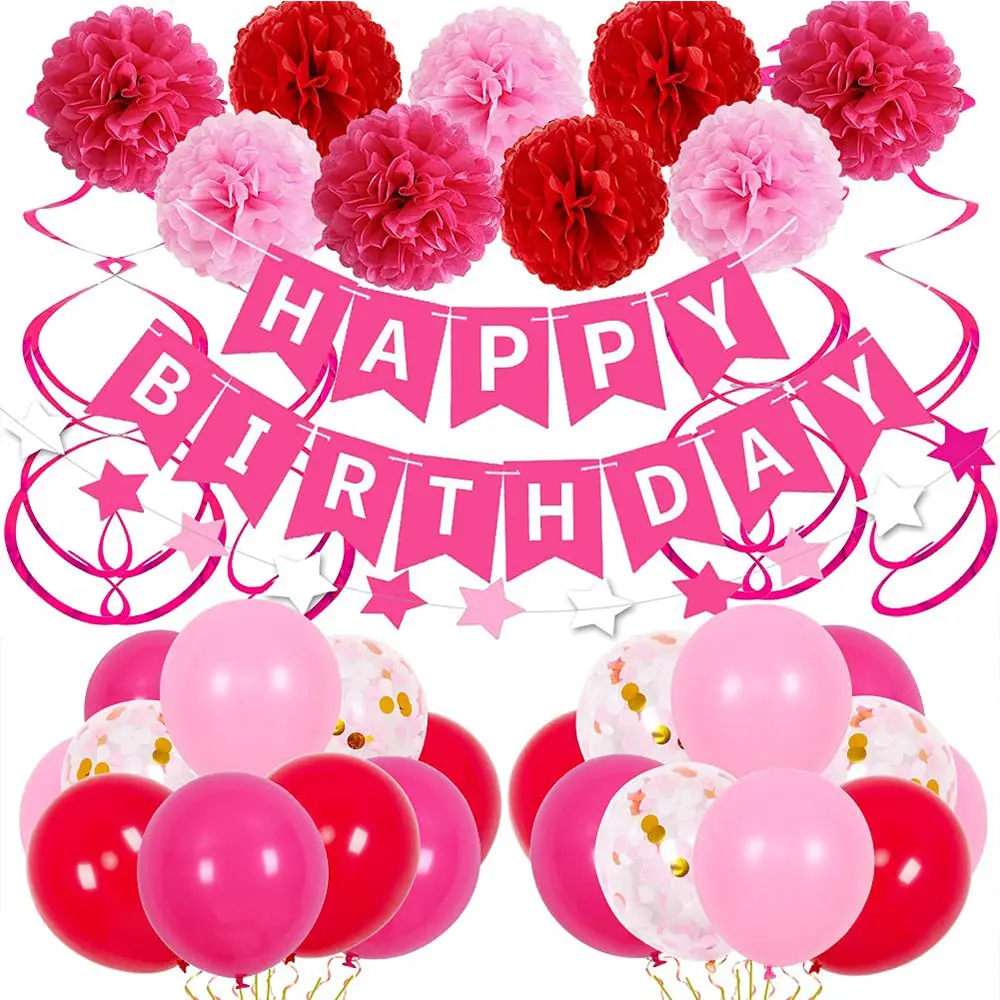 New rose pink flag disegno carta palloncino fiore set spirale pendente disegno festa di compleanno decorazione prodotti palloncino