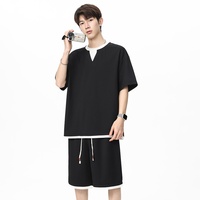 Conjunto de Dos Piezas Acme para Hombre, Camiseta con Cuello en V, Sensación Refrescante, Transpirable, Ligero, para Deportes al Aire Libre, Holgado, 100%