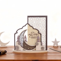 Lumières décoratives du Ramadan Pafu Décoration intérieure Lumière de mosquée en bois en forme de lune Artisanat en bois lumineux Lumière de nuit LED 3D pour la décoration de l'Aïd el-Fitr