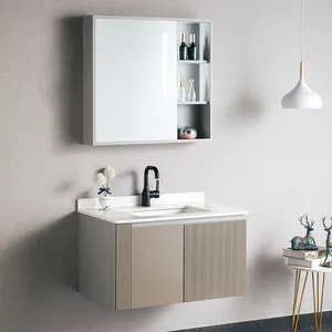 Light Brown Toilet Furniture Modern Vanity Floor Standing Wash Basin Cabinet Set For Master Bathroom