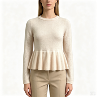 Pull-over décontracté à manches longues en maille fine bleue de haute qualité Evelyn Undefined Custom, avec volants, OEM & ODM, collection automne