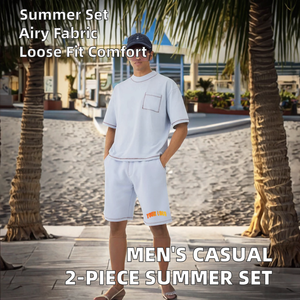 Men's 2 Piece Outfit Casual Breathable Knitted Short Sleeve Button <b>Down</b> Shirt Beach Summer Loose <b>Pant</b> Sets - Product Image 2