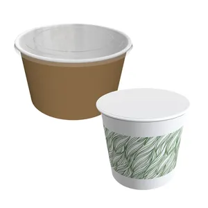 Custom Print Eco Herbruikbaar Voor Afhaalmaaltijden Koud, Warme Dranken Houder Drager Gestanst Rimpeling Koffie Papier Emmers Met Mouw Deksel/