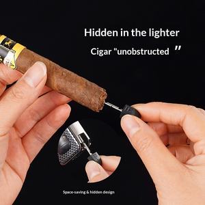 Briquet à flamme jet <span class=keywords><strong>3</strong></span> en 1 avec perforateur de cigares et aiguille, briquet à cigares au butane coupe-vent - Product Image 5