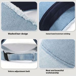 Fashion Trendy Girl Lady Frayed Edge Denim <b>Sun</b> <b>Hat</b> Visor Cap Custom Logo Cotton Jean Women <b>Men</b> Summer Sports Cap - Product Image 5