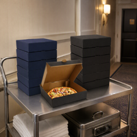 Boîtes à pizza mini rigides réutilisables avec logo imprimé personnalisé, carton noir de qualité alimentaire pour sushis, pizzas, sucre, huile d'olive, emballage cadeau