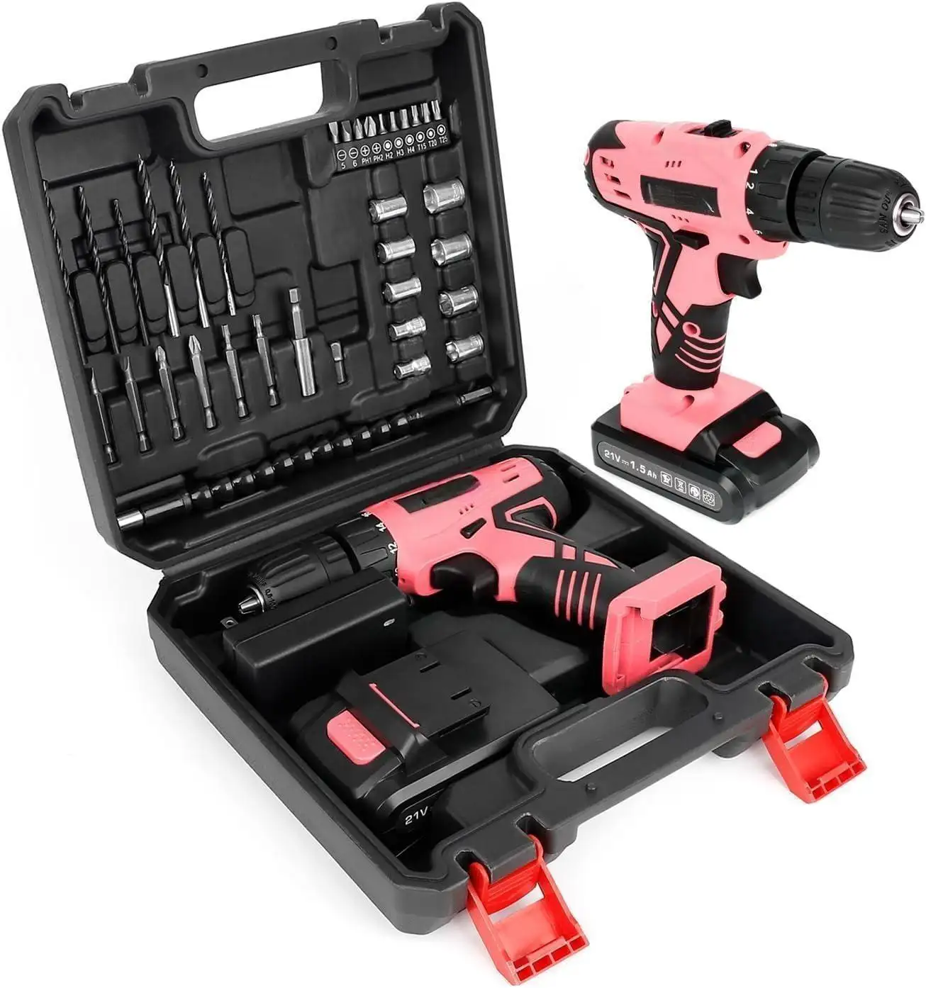 High-quality 38 PCS Electric drill for home repair 21V Pink Cordless Drill Set