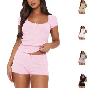 New Arrival Summer Women's 2-Piece Biker Short <b>Set</b> Above Knee <b>Crop</b> <b>Top</b> & Shorts Solid Pattern Custom Print Collection - Product Image 1