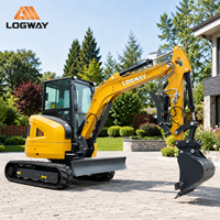Mini-excavatrice LOGWAY en stock pour travaux en vignoble et en verger, avec commande pilote et cabine fermée, mini-excavatrice compacte